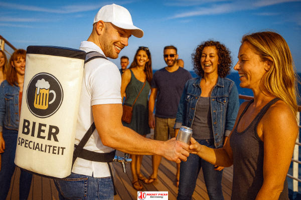 Drankrugzak bierrugzak op het Rotterdam Zomerfestival met mobiele streetverkoop, openlucht beleving, sterke merkpresentatie, sampling en livecommunicatie voor een actieve publieksbetrokkenheid.