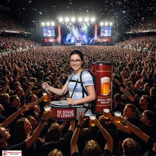 Drankrugzak bierrugzak tijdens Koningsdag Amsterdam met mobiele verkoop, openair festival sfeer, live event promotie, persoonlijke service, sampling ervaring en sterke merkactivatie op straatniveau.