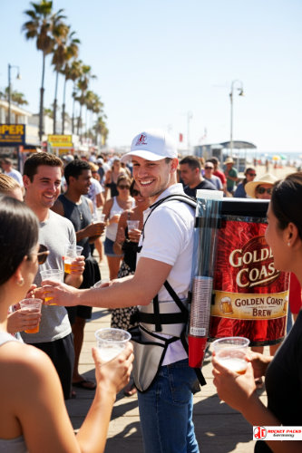 Drankrugzak tijdens Leiden Waterfestival, mobiele catering, eventbranche sfeer, visueel marketingconcept en directe verkoop aan publiek.