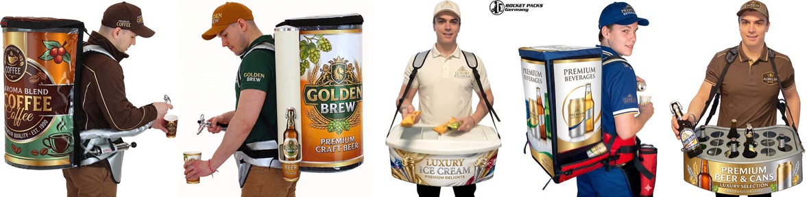 High-quality mobile beverage dispensing backpack manufactured by Rocket Packs for event catering